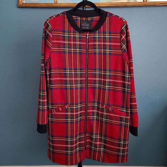 SANCTUARY ~ Red Plaid CITY Longline Bomber Jacket ~ XL (JR) | L (W) - Picture 2 of 12
